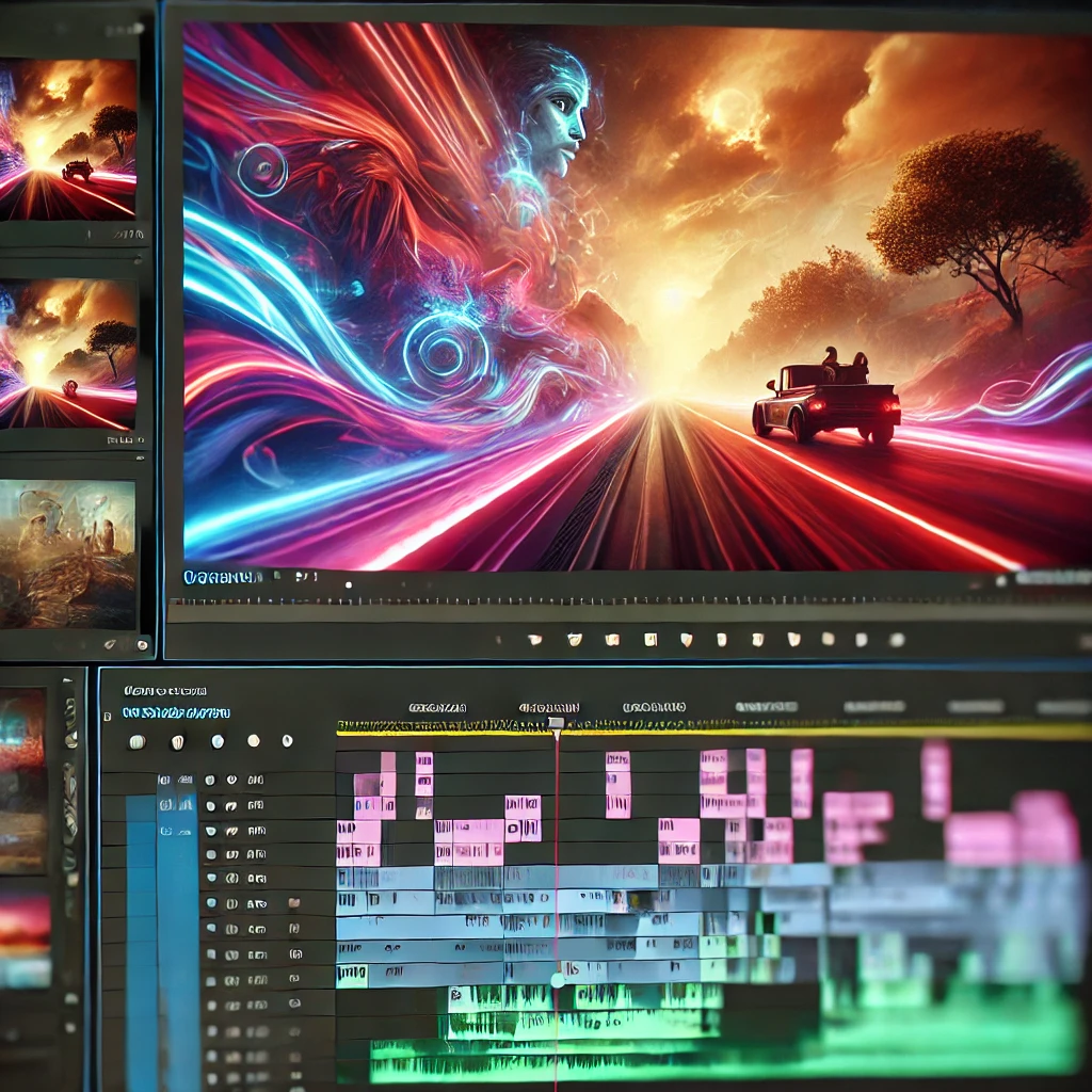 Picture showcasing a video editing project portfolio, highlighting professionally edited videos, transitions, and visual effects used in various client projects.